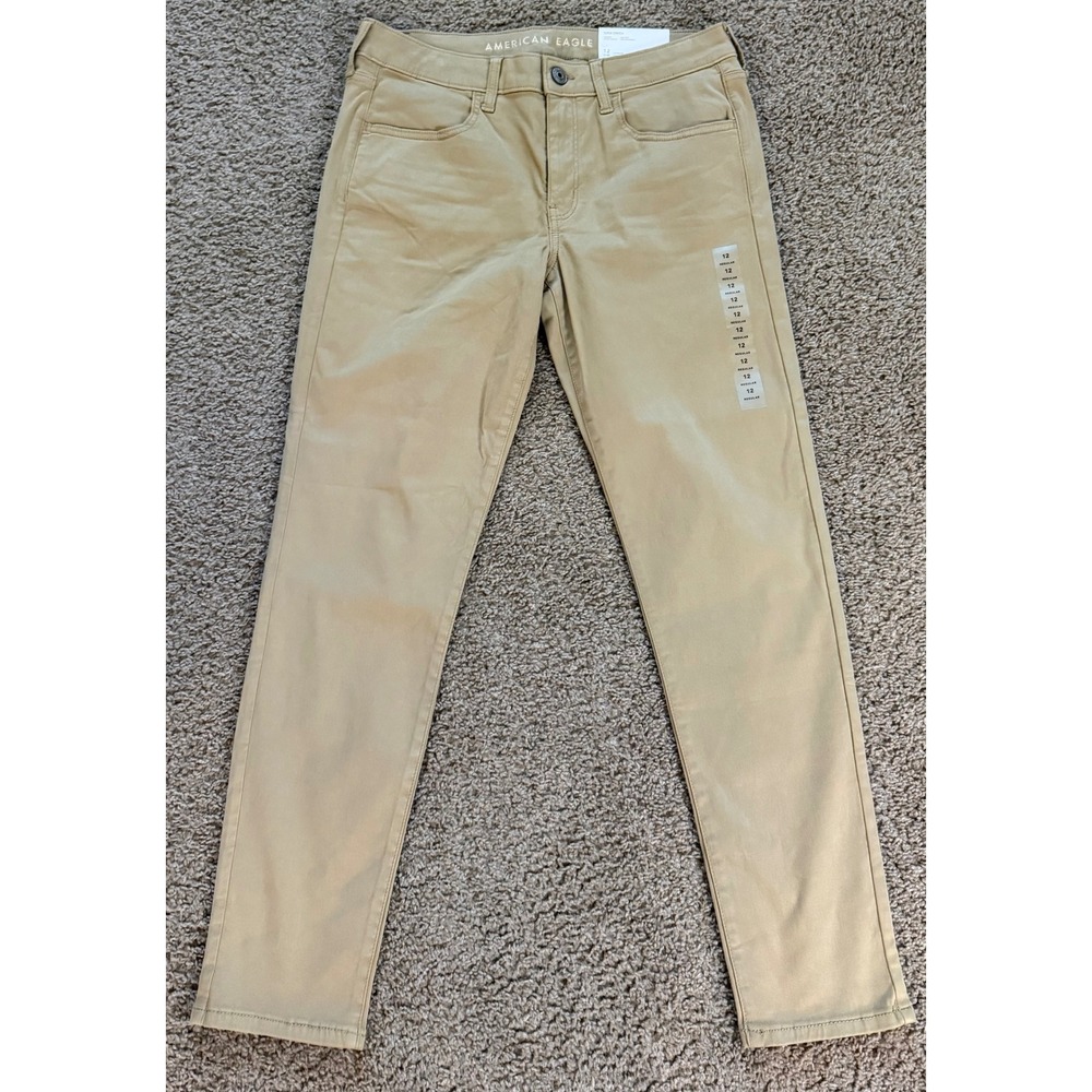 American Eagle Super Stretch Jegging Khaki Tan Low Rise Pants Sz 12 Regular New